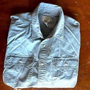 LL Bean Shirt Mens XL Gray Sunwashed Canvas Safari Button Up